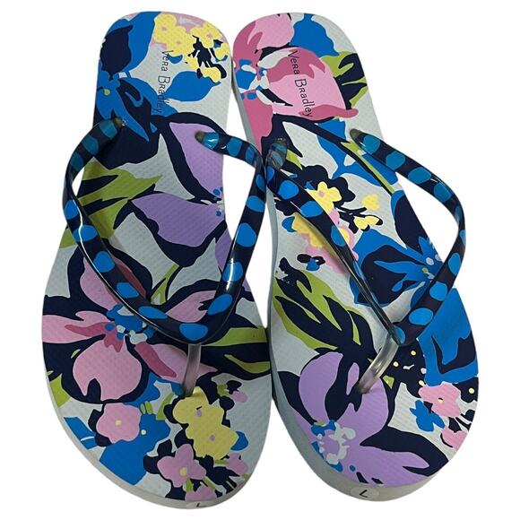 New Vera Bradley Flip Flop Womens L 9 10 Floral Thong Rubber Sole Sandal Blue - Picture 5 of 8